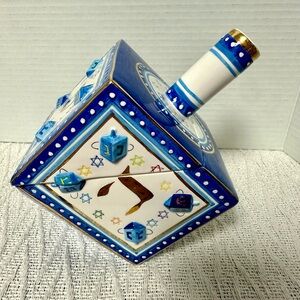 Vintage Rare Find Glass Painted details. Dreidel Box Server Container
